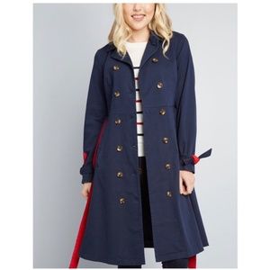 Modcloth Navy Trench with Red Details NWT